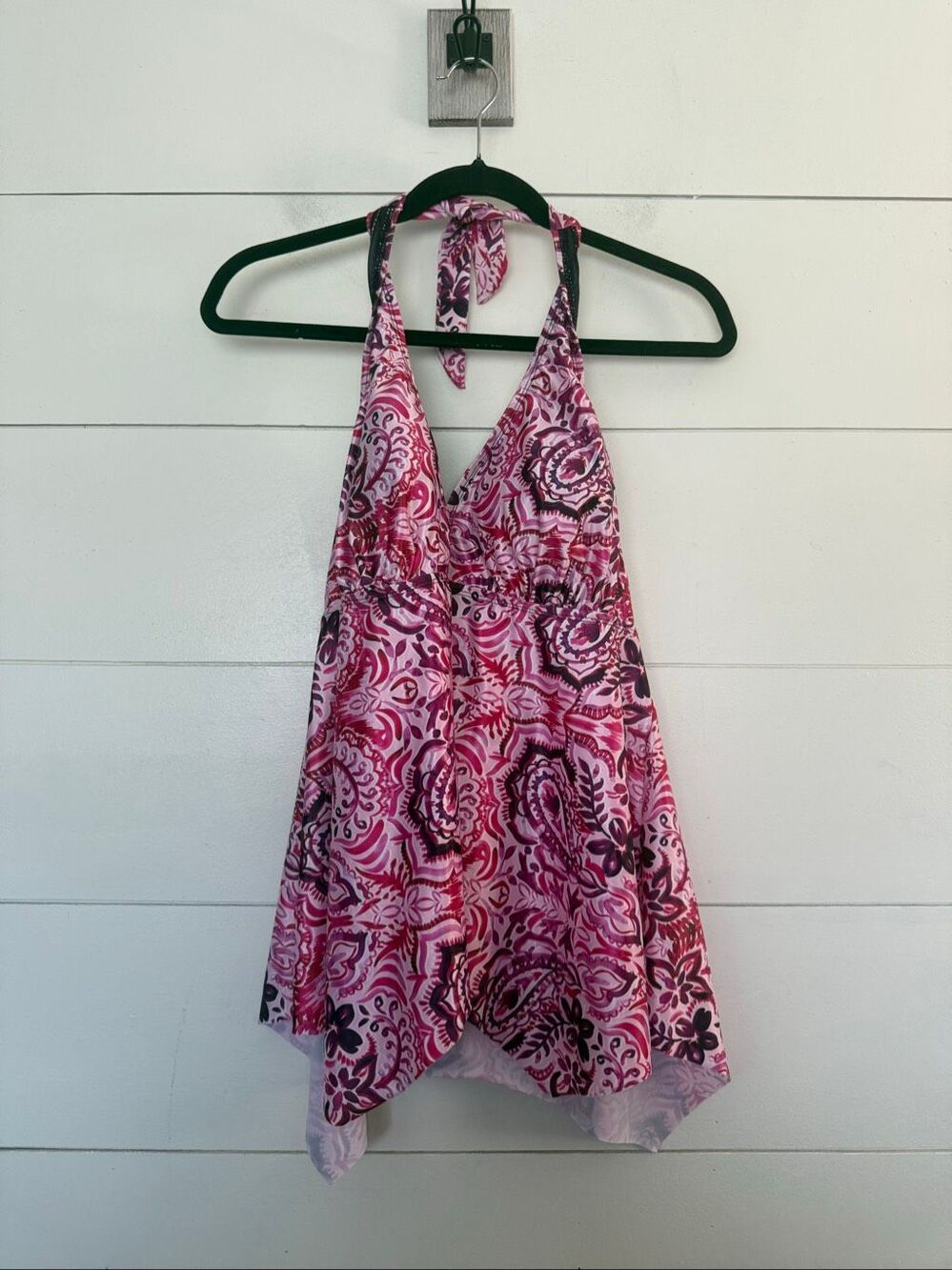 Swimsuits for All Women’s 14 Pink Patterned Halter Swim Top New